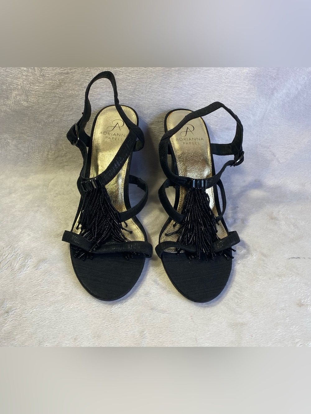 Adrianna Papell Byzantine Wedge High Heel Shoes Black Size 8.5 New